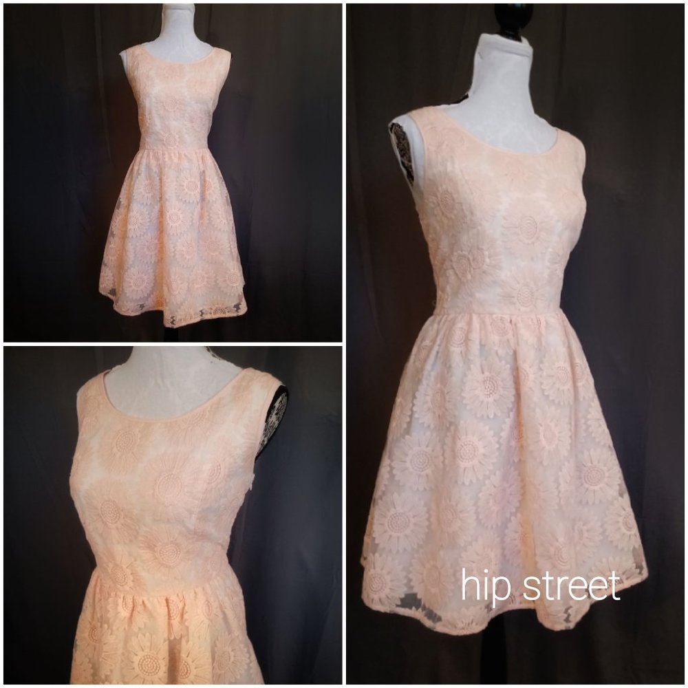 LAUREN CONRAD Pink Daisy Embroidered 50s Vintage Look Party Dress 16